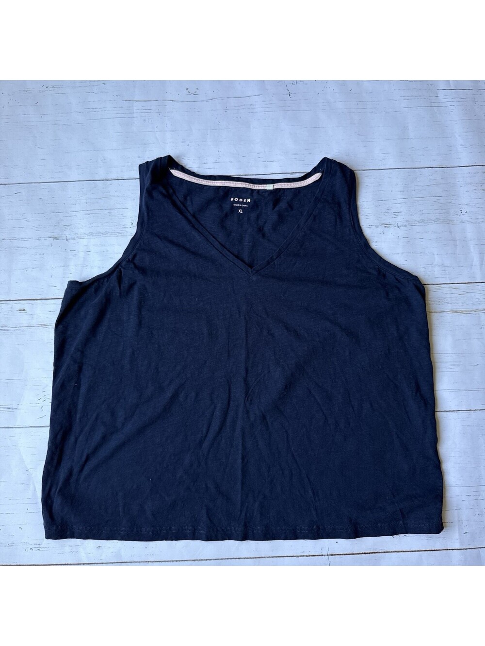 BODEN Women's Navy Blue Sleeveless V Neck Slub Cotton Tank Top Size XL